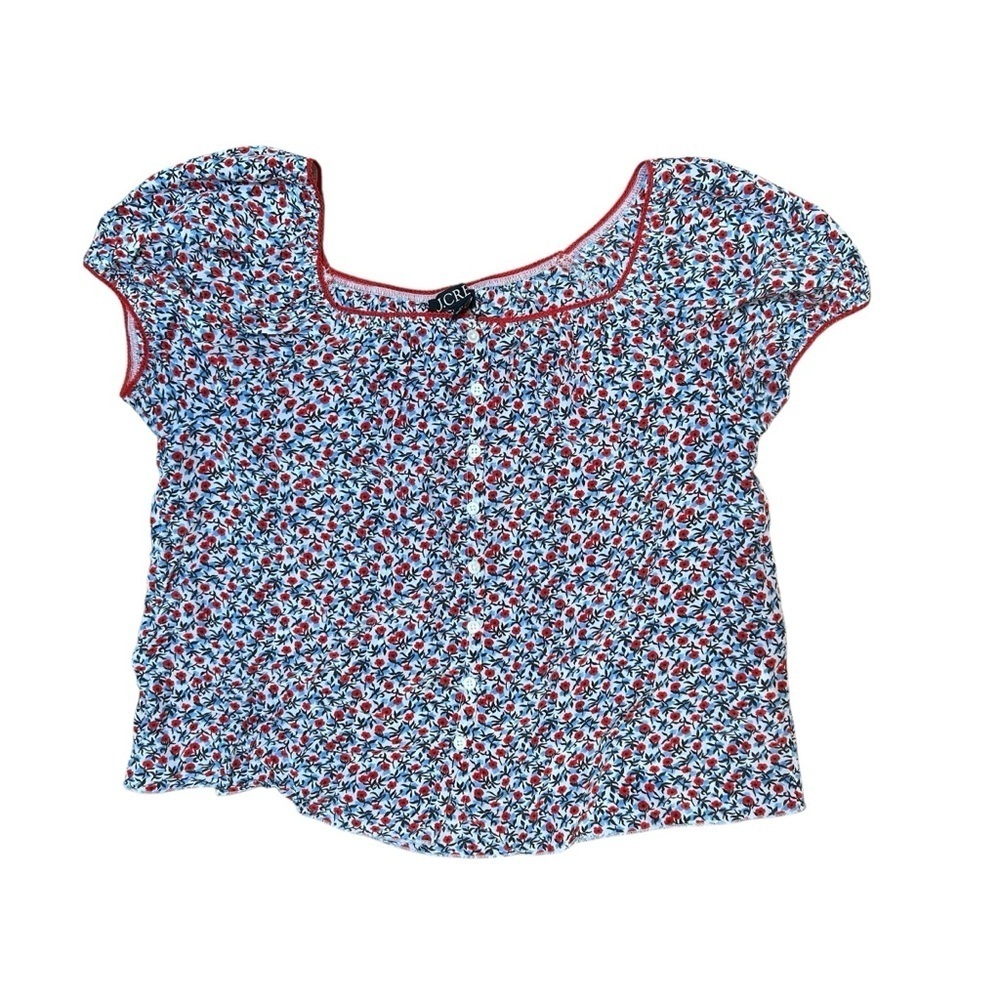 J. Crew Cap-sleeve top poppy crepe de chine size XS peasant square neck CI528 - Picture 4 of 10
